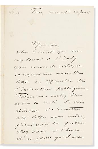 CHAUSSON, ERNEST. Autograph Letter Signed, to Sir, in French,